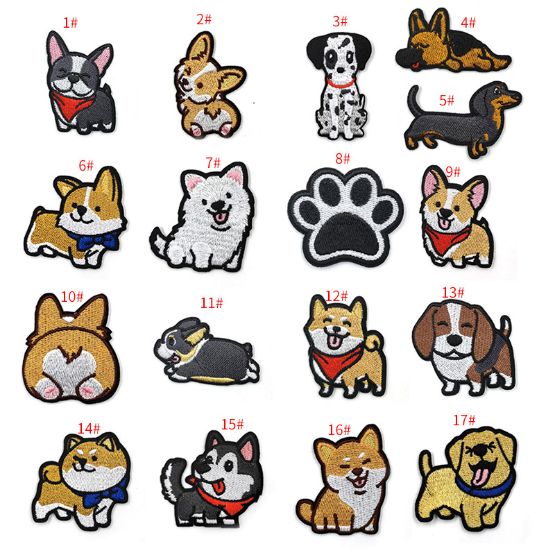 Zhinua equipo de dibujos animados cachorro bordado pegatinas de tela lindo animal doméstico bordado pegatinas DIY perro adhesivo de planchado bordado sello