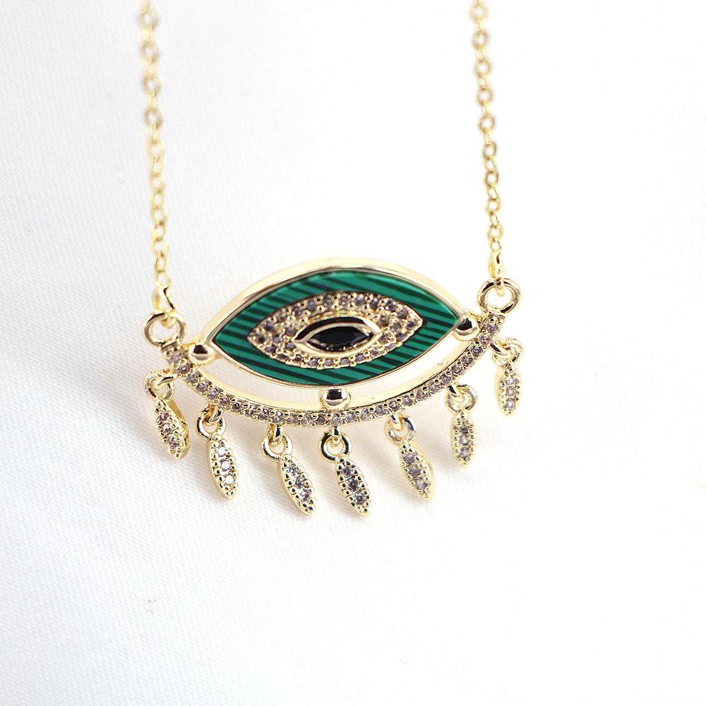 Vintage Inlaid Zirconium Devil's Eye Turkish Pendant Dripping Oil Necklace Wholesale display picture 5