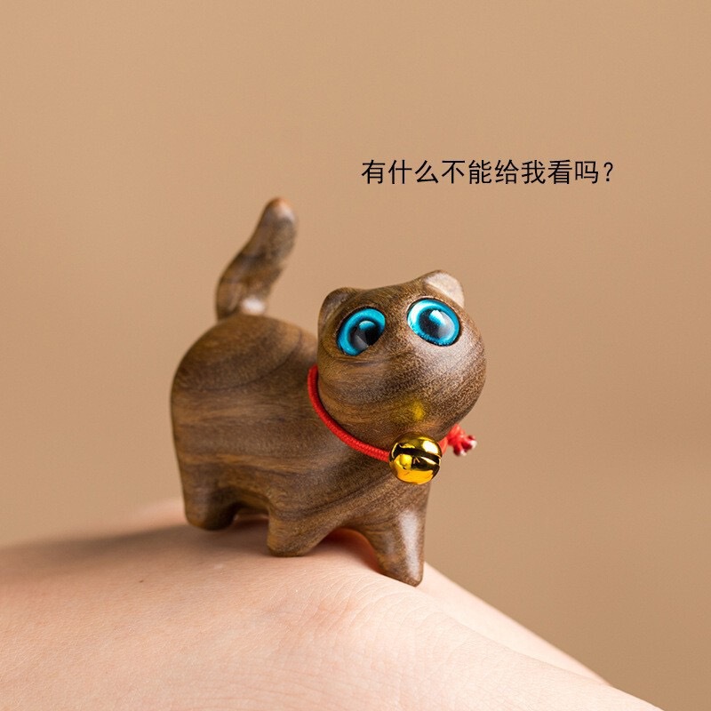 虹の木の彫刻のかわいい猫の手の件の虹の首をかしげる子猫のミニのデスクトップの置物の工芸品の家庭のアイデア|undefined