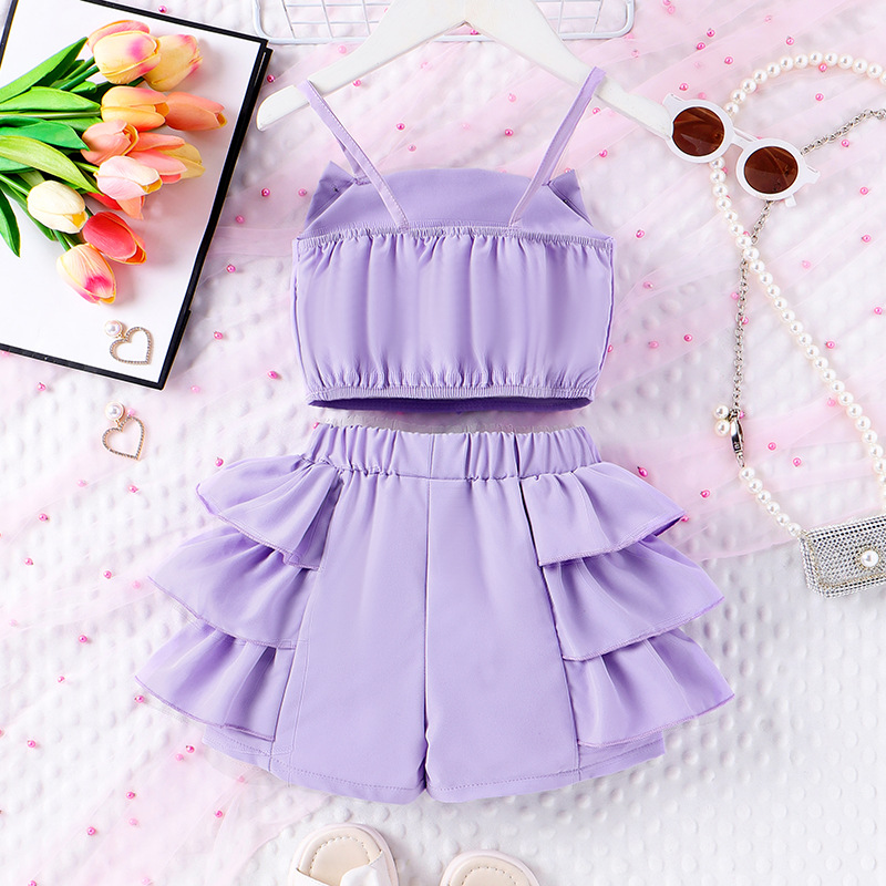 160g Weight Kids Clothing Sets Children's Clothing Type Sleeveless Sleeve Length Polyester Fabric Type Shorts Sets Sets Type 2 Pieces Set Quantity Casual, Daily Occasion Collarless Neckline Regular Fit Fit Type Solid Color Pattern 2025 Spring and Summer Season Girl'S Gender Pearl Design Simple Style Style Pink, Purple, Yellow Color Simple Style Solid Color Pearl Polyester Girls Clothing Sets 11