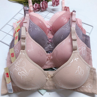 Yingchang 343 Mesh Printing No Steel Ring B Cup Bra Three-breasted Thin Middle-aged and Elderly Mothers Gather Adjustable Underwear