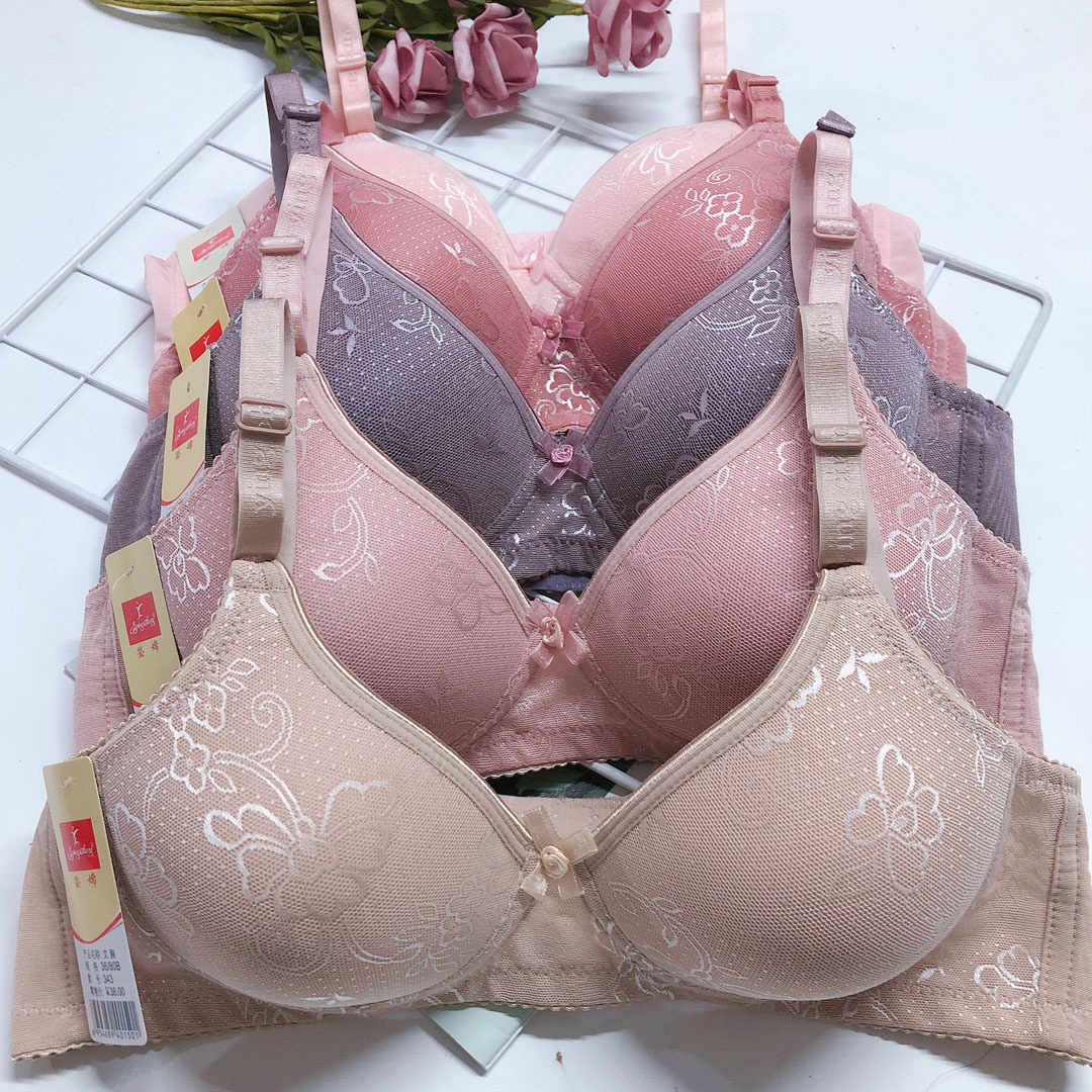 瑩嫦343網紗印花無鋼圈B杯文胸三排扣薄款中老年媽媽聚攏調整內衣