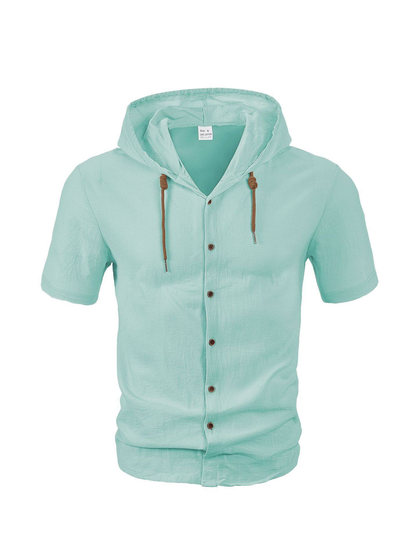 Nuevo transfronterizo TK Amazon nuevo estilo americano de verano delgado transpirable lino suelto camisa de mangas cortas de hombre