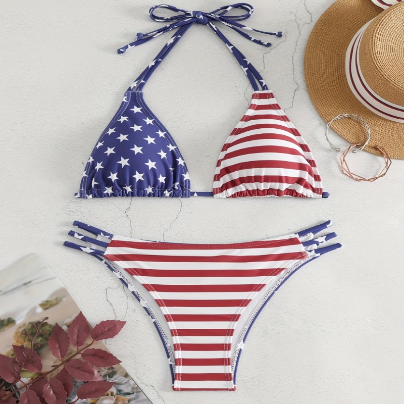 Traje de baño de las mujeres rayadas atractivas europeas y americanas todo partido Bikini de playa moda nuevo traje de baño dividido Bikini de comercio exterior