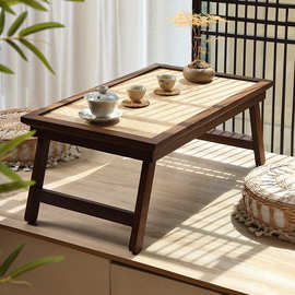 新款实木竹编阳台榻榻米小桌子可折叠茶几日式茶桌茶台炕桌矮桌飘