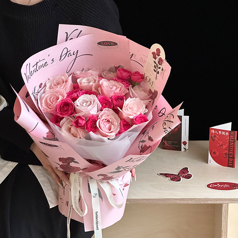 Diario de flores, papel de embalaje de flores, papel de embalaje de flores de San Valentín, papel kraft importado