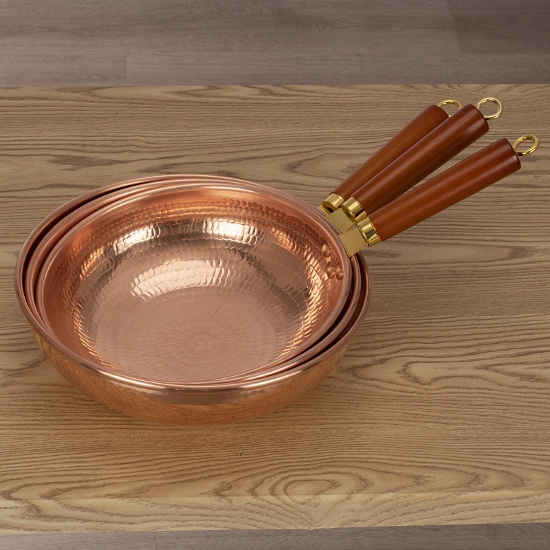 Restaurante tienda de aperitivos pequeña olla de cobre olla de arroz olla de harina de arroz gruesa mano de gas de fondo plano de gas de un solo mango olla de fritación de verduras