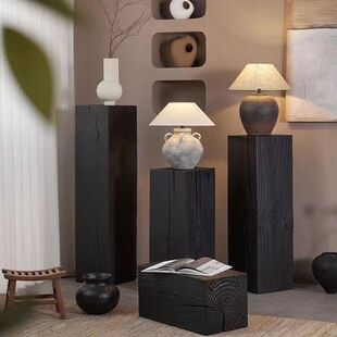 # carbonized wooden pier black wooden pier stool stump carbonized wooden block log creative square wooden pier cylindrical floor decoration bottom