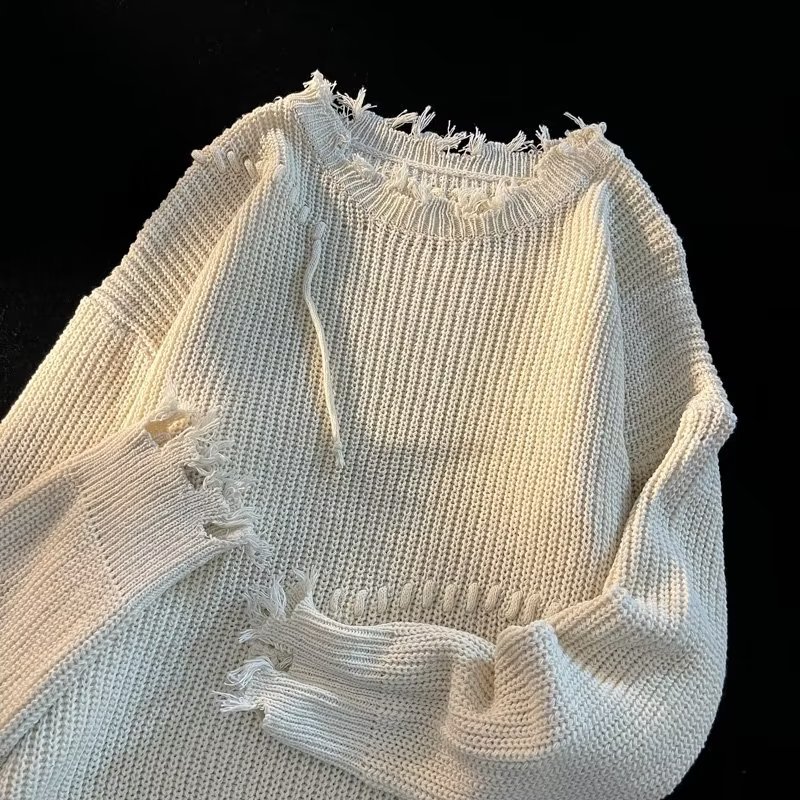 Otoño ins high street ripped suéter pareja marca de moda suelta suéter de estilo perezoso estilo coreano suéter de estudiante de moda