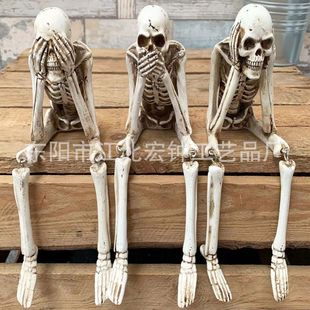 New Cross-border Hanging Skull Head Don't Listen, Don't Look, Don't Say 3 Halloween Home Garden Decoration Resin Ornaments
