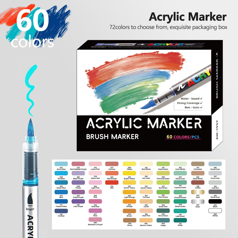 Pluma acrílica de líquido directo Cepillo de pintura de cabeza suave de 72 colores Pincel de graffiti de bricolaje de estudiante Pluma de punta suave Spot al por mayor
