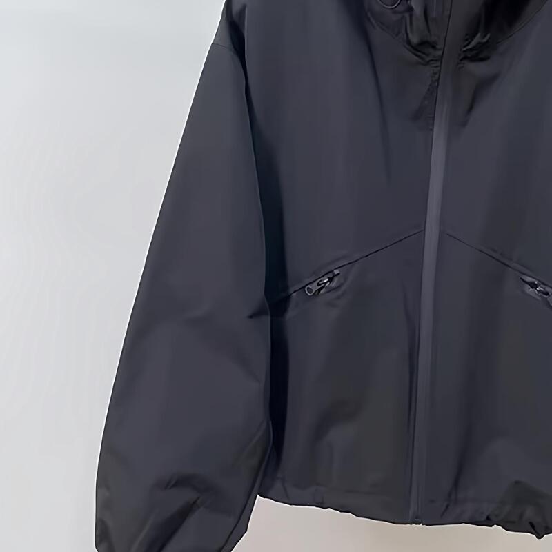 Korean Style Oversize Black Hooded Jacket, Windproof and Waterproof Short Windbreaker for Women, Foreign Trade Ready Stock, One-Piece Dropshipping Korean Style Oversize Black Hooded Jacket, Windproof and Waterproof Short Windbreaker for Women, Foreign Trade Ready Stock, One-Piece Dropshipping