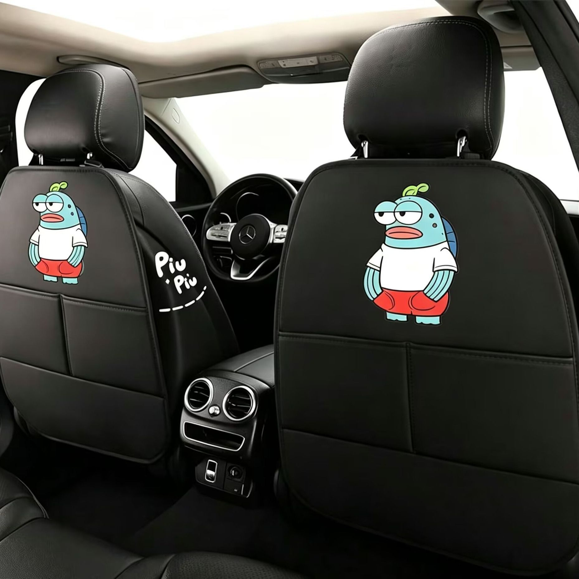 Car anti-kick mat, children's seat back anti-kick pad, SpongeBob Bikini Bottom red fish rear seat anti-dirt pad, cartoon anti-kick