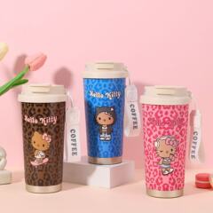 新款双饮野兽派咖啡杯豹纹车载大容量吸管473ml不锈钢随批发包邮.