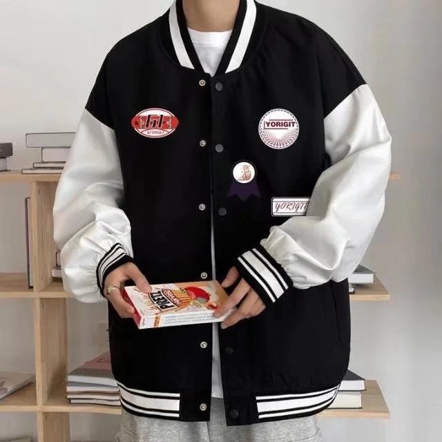一件代发美式潮牌夹克外套男简约拼接棒球服宽松休闲夹克外套男|undefined