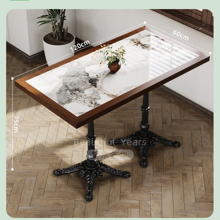 Mesa y silla de cafetería americana retro francesa panadería de comida ligera dulces tienda de azúcar y agua bistrona mesa de madera maciza image 74