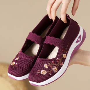 Cloth Shoes Mother Shoes Mesh Flat Slip-on Middle-aged and Elderly Casual Soft Sole Soft Surface Non-slip Breathable Grandma Casual Shoes