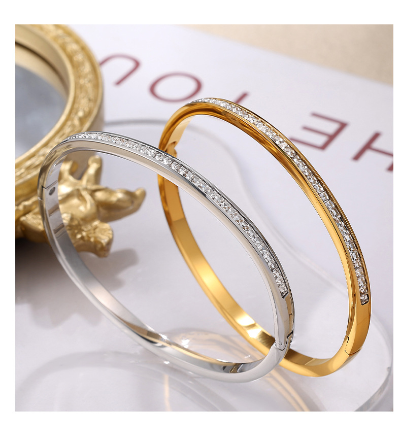 Casual, Elegant, Lady Style PVD Coated Real Gold Plated Solid Color Titanium Steel Casual Elegant Lady Waterproof Non Tarnish Titanium Steel Bangle