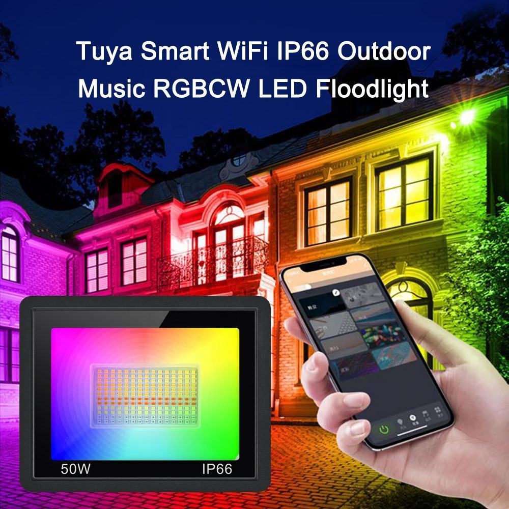 Cross-border floodlight tuya smart outdoor floodlight RGB courtyard remote control remote control 50W100W Amazon