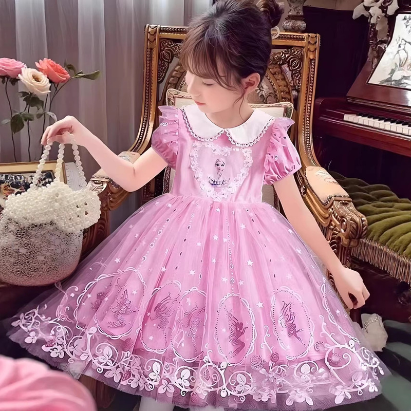 2026 New Summer Frozen Princess Dress Elsa Dress Short-Sleeved Summer Style Aisha Dress Polyester Fiber