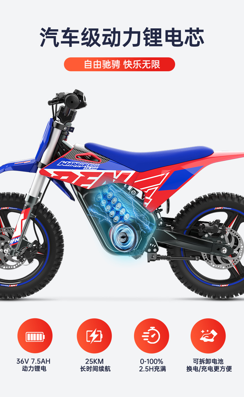 Apollo Warrior Two-Wheel Off-Road Electric Motorcycle RFN – An Electric Vehicle for Teenagers and Children, Perfect as a Birthday Gift for Parents and Kids