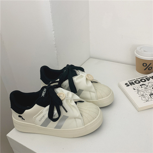 Hong Kong style Harajuku low-top street style canvas shoes for women 2024 spring student new bow-knot white shoes Korean style women's shoes