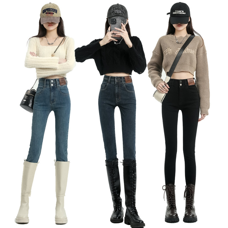 Women's Skinny Jeans 2025 New Popular Style Black High-Waisted Slimming Pencil Pants for Spring and Autumn