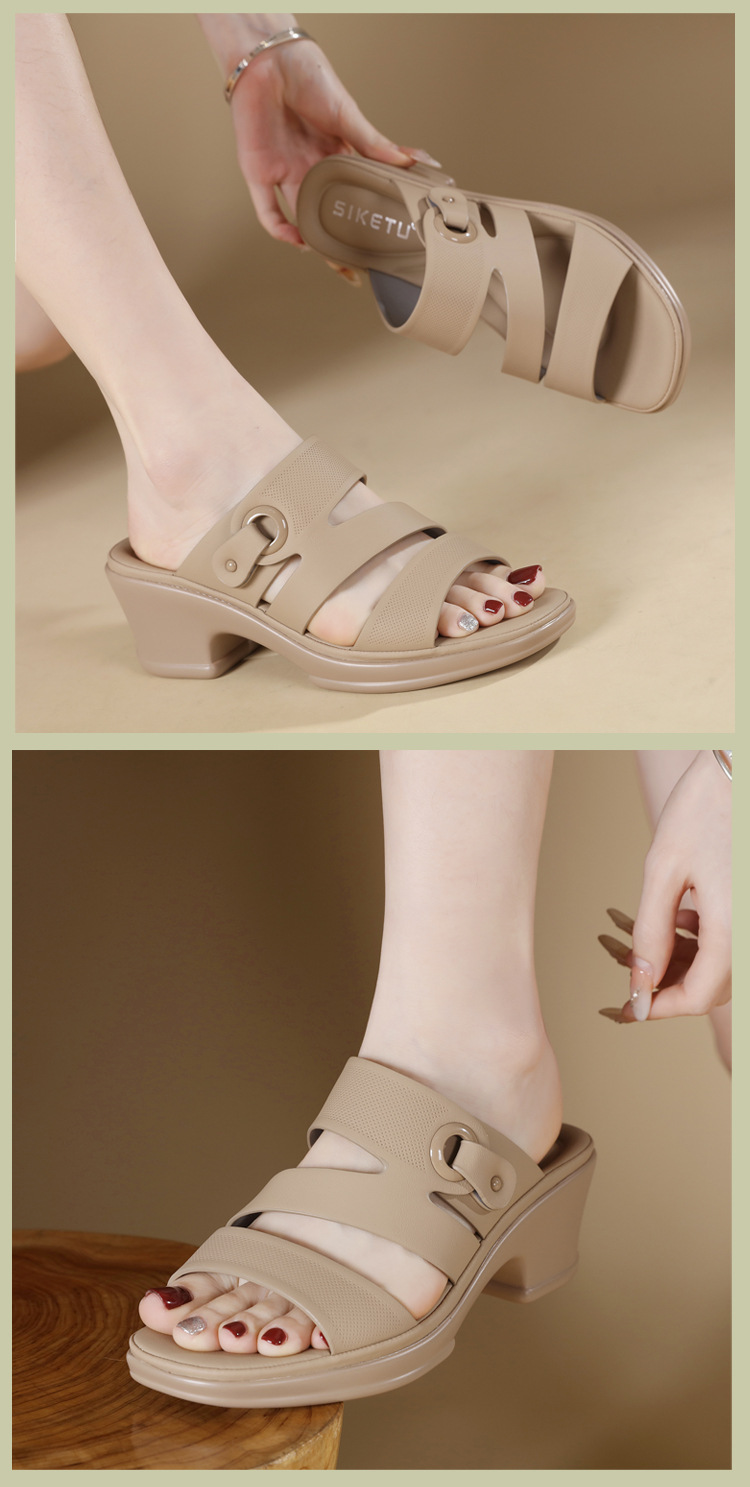 Dép sandal nữ quai chữ V đế xuồng đục lỗ thoáng khí, đế mềm chống trượt — màu nâu, màu đen, màu mơ chi tiết 8