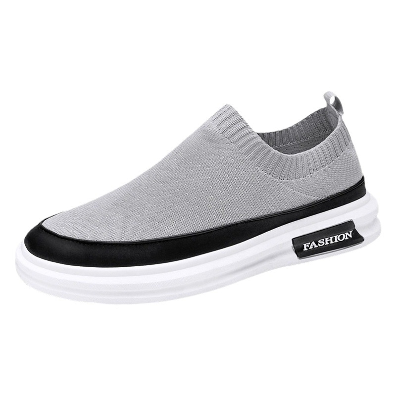 Novedad de verano, zapatos para hombre, zapatillas sin cordones transpirables de malla tejida con mosca, zapatos informales a la moda con hebilla de calcetín para hombre, venta al por mayor