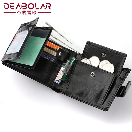 Wallet cross-border short horizontal wallet retro men's buckle pu wallet multi-functional men's wallet large capacity