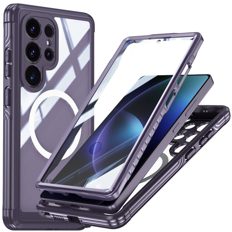 Samsung S25 携帯電話ケースに適しています。透明 360 オールインクルーシブ落下防止、衝撃吸収、傷防止、磁気ワイヤレス充電保護カバー|undefined