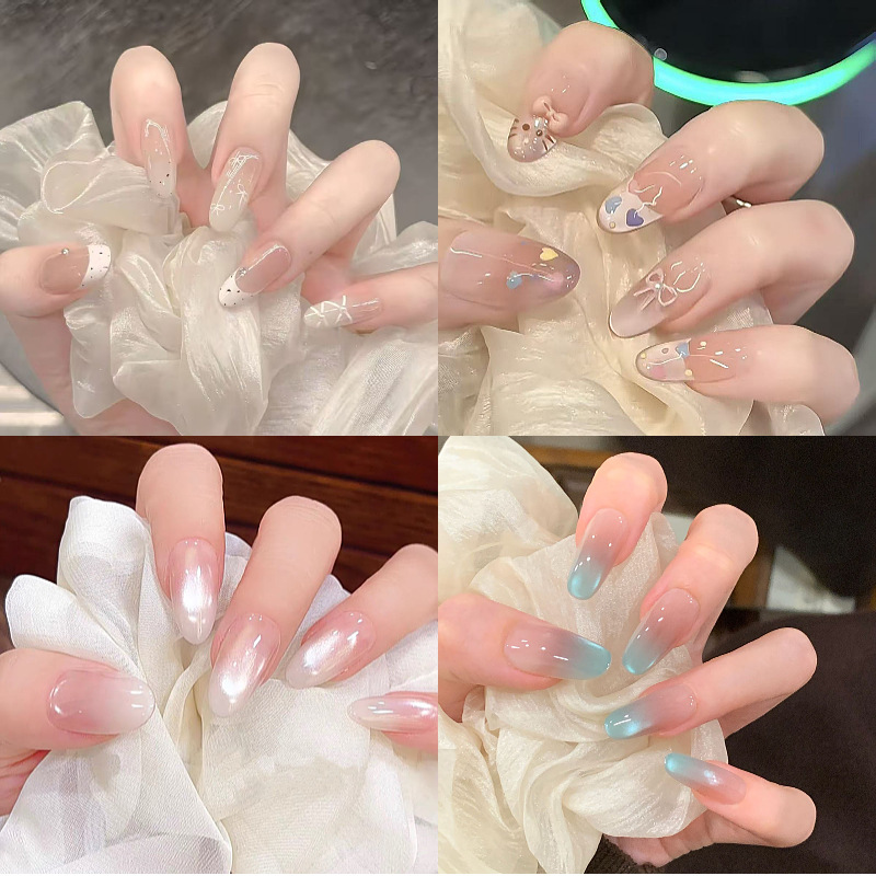 Miu Girl Pure Desire Gentle Leather Pink Ballet Bow French Handmade Wearable Nails Everyday Versatile Removable
