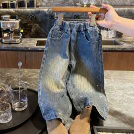 儿童裤子2026春秋新款女童百搭宽松烫钻休闲直筒裤男童洋气牛仔裤