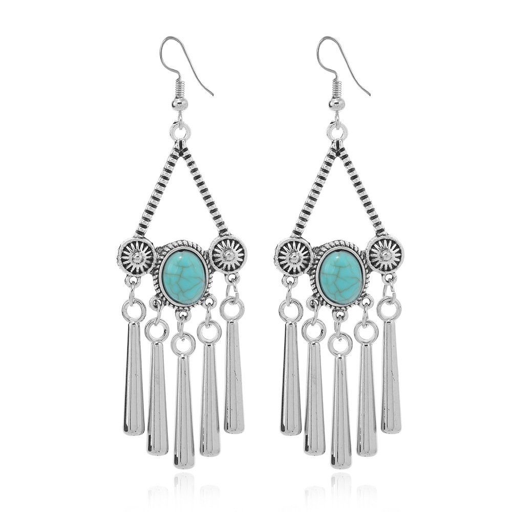 1 Pair Quantity 1 Pair Retro Ethnic Style Geometric Plating Inlay Alloy Turquoise Drop Earrings