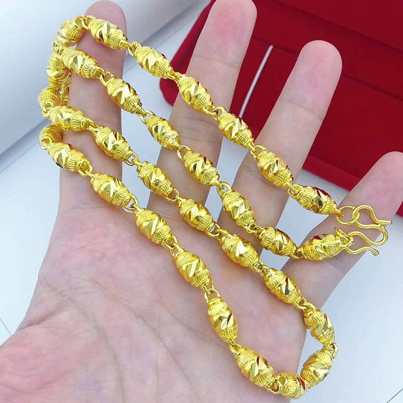 Sand Gold Jewelry Hollow Men's Chain Hexagonal Olive Necklace Fashion Trend High-End Simulated Gold Jewelry