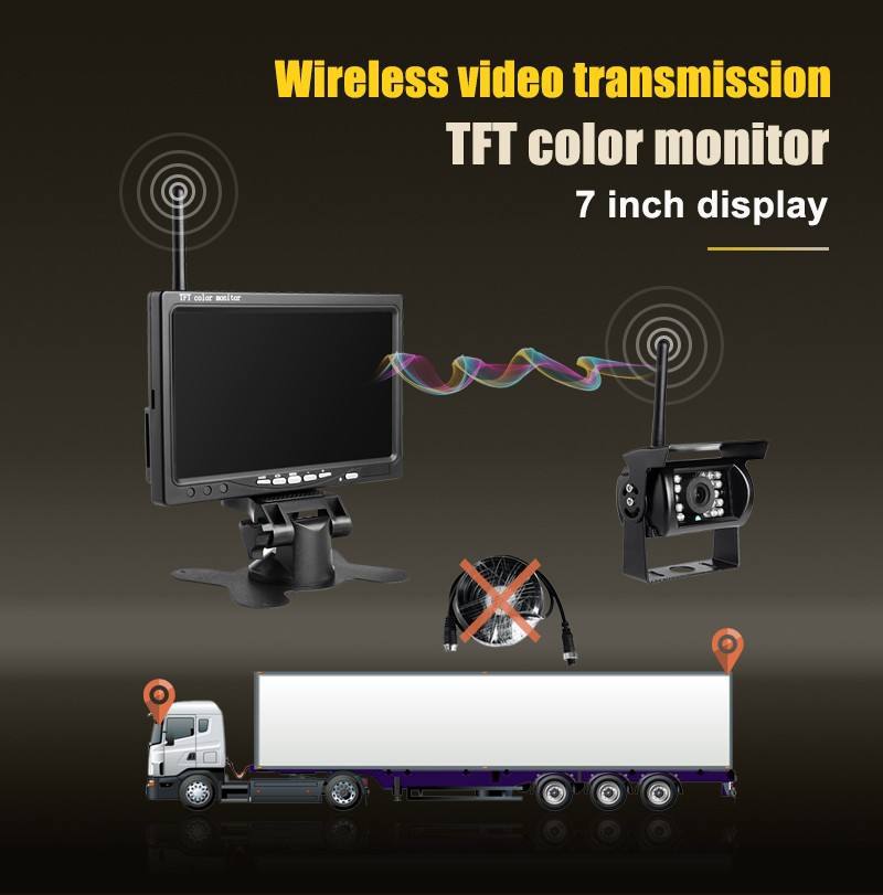 7 inch wireless display suit bus wireless reversing image 2.4G transceiver HD truck camera