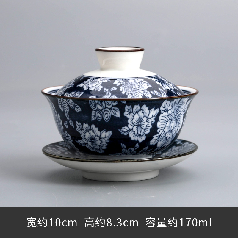 파란색과 흰색 그릇 - 흰 모란