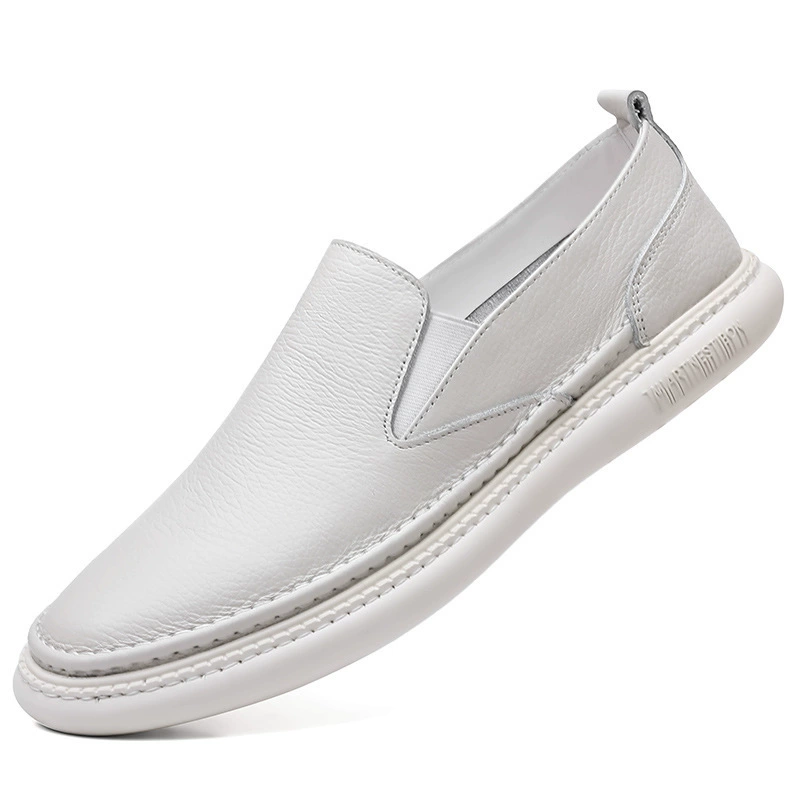 Summer shoes for leather shoes, breathable white footwear for leisure, cowhide, genuine leather