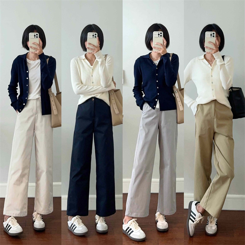 2025 Autumn Simple Elegant High-Waisted Straight-Leg Commuter Slimming Durable Casual Pants Small Straight-Leg Long Pants Casual Pants for Women