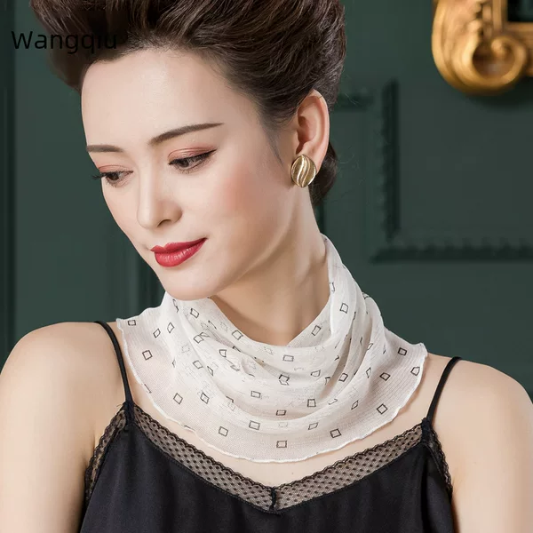 Dropshipping Mesh Silk Scarf 100% Mulberry Silk Printed Silk Scarf Women's Sun Protection Scarf Thin Pleated 1002