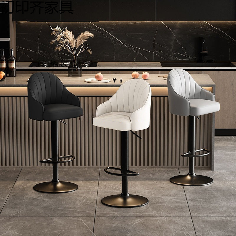 Modern Minimalist Backrest Bar Stool for Home Use, Front Desk Bar Chair, Adjustable Height, Swivel, Light Luxury Chair, High Stool