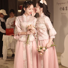 中式伴娘服新款四季豆沙粉民国风复古显瘦姐妹团伴娘裙礼服