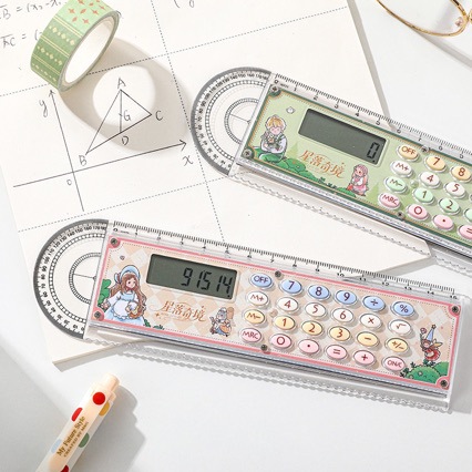 Personalidad creativa con regla de computadora calculadora semicircular tripla calculadora de dibujos animados mini brújula