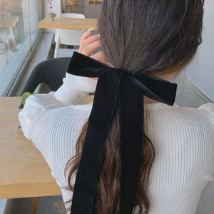 2pcs French retro black velvet Ribbon Headband boknot hair tie women Velvet hair band women Scrunchies tied hair big bow headdress