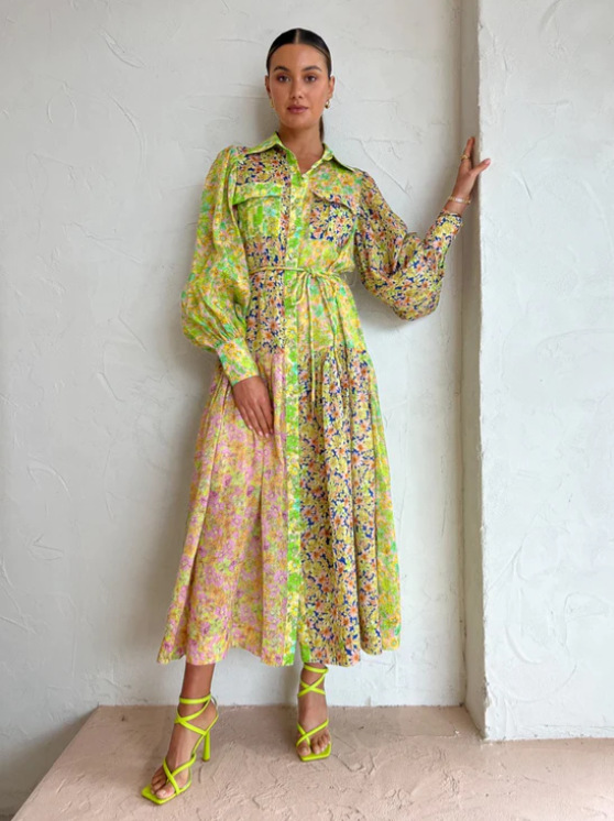 Women's Regular Dress Streetwear Shirt Collar Printing Pocket Long Sleeve Ditsy Floral Maxi Long Dress Travel Daily display picture 4