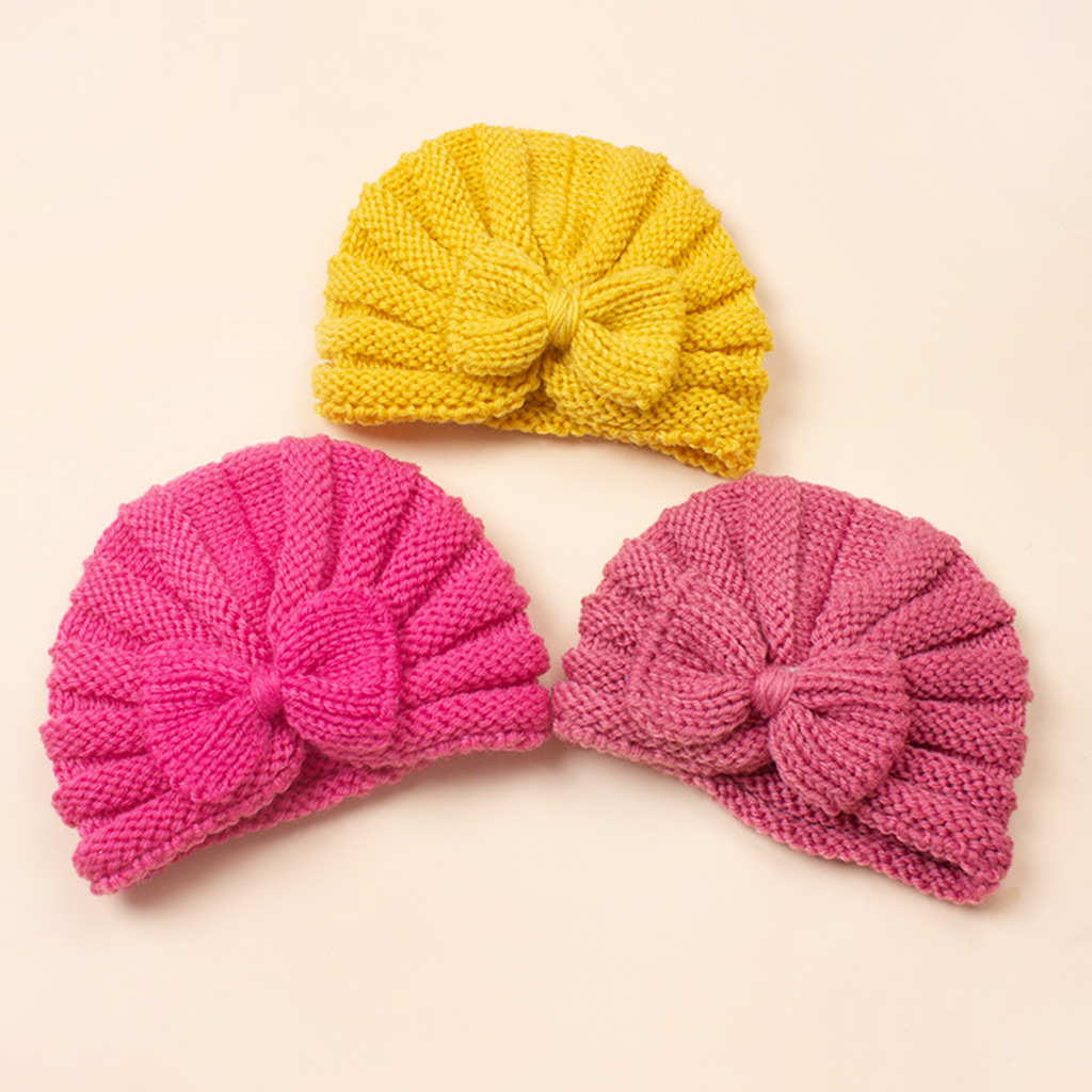 70g Weight Hat Classification Wool Cap Hats Type Daily Occasion Solid Color, Bow Knot Pattern Winter, Spring, Autumn Season Children Unisex Gender Knitted Design Fashion Style Children Unisex Fashion Solid Color Bow Knot Knitted Wool Cap 6