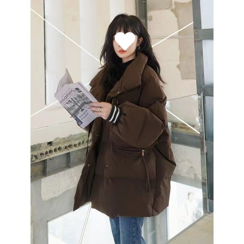 棉服女潮ins冬季2025新款洋气棉袄小众韩版宽松立领面包服中学生