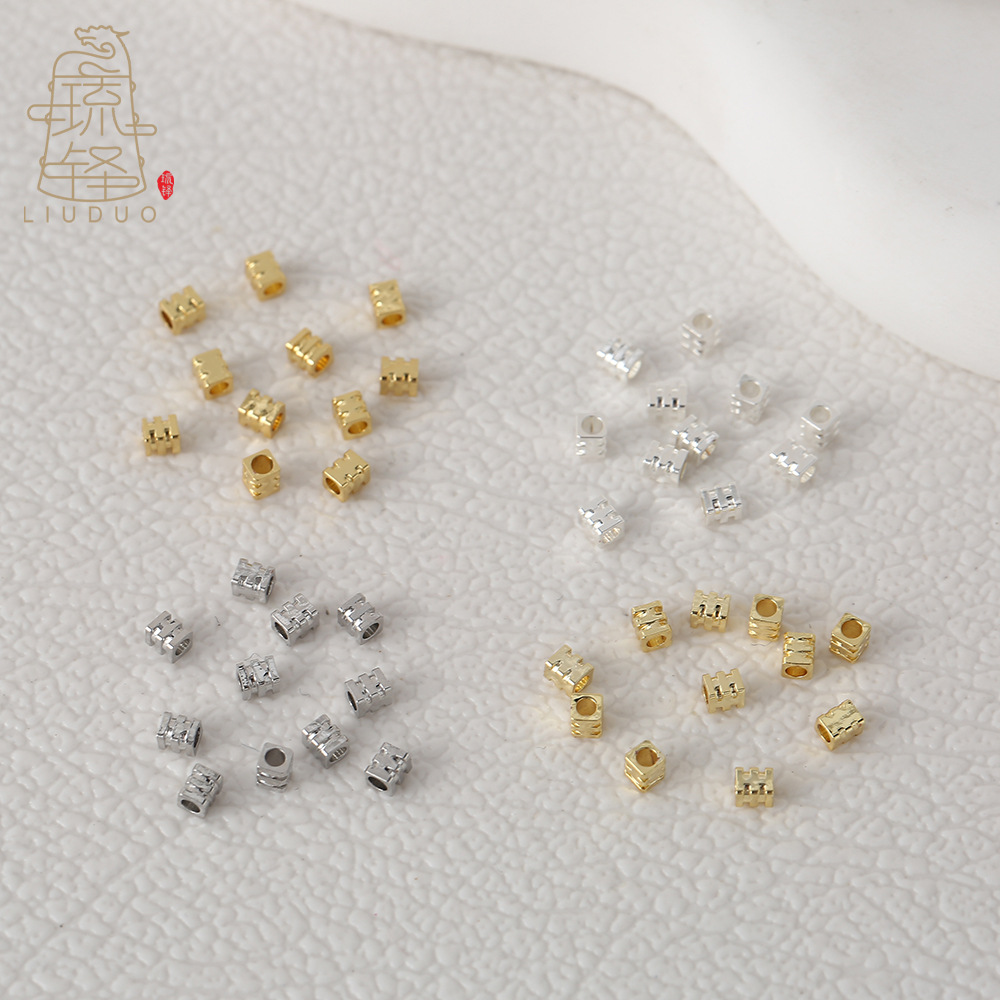 14K包金保色三线方珠散珠方形隔片隔珠立体diy串珠手链饰品配件