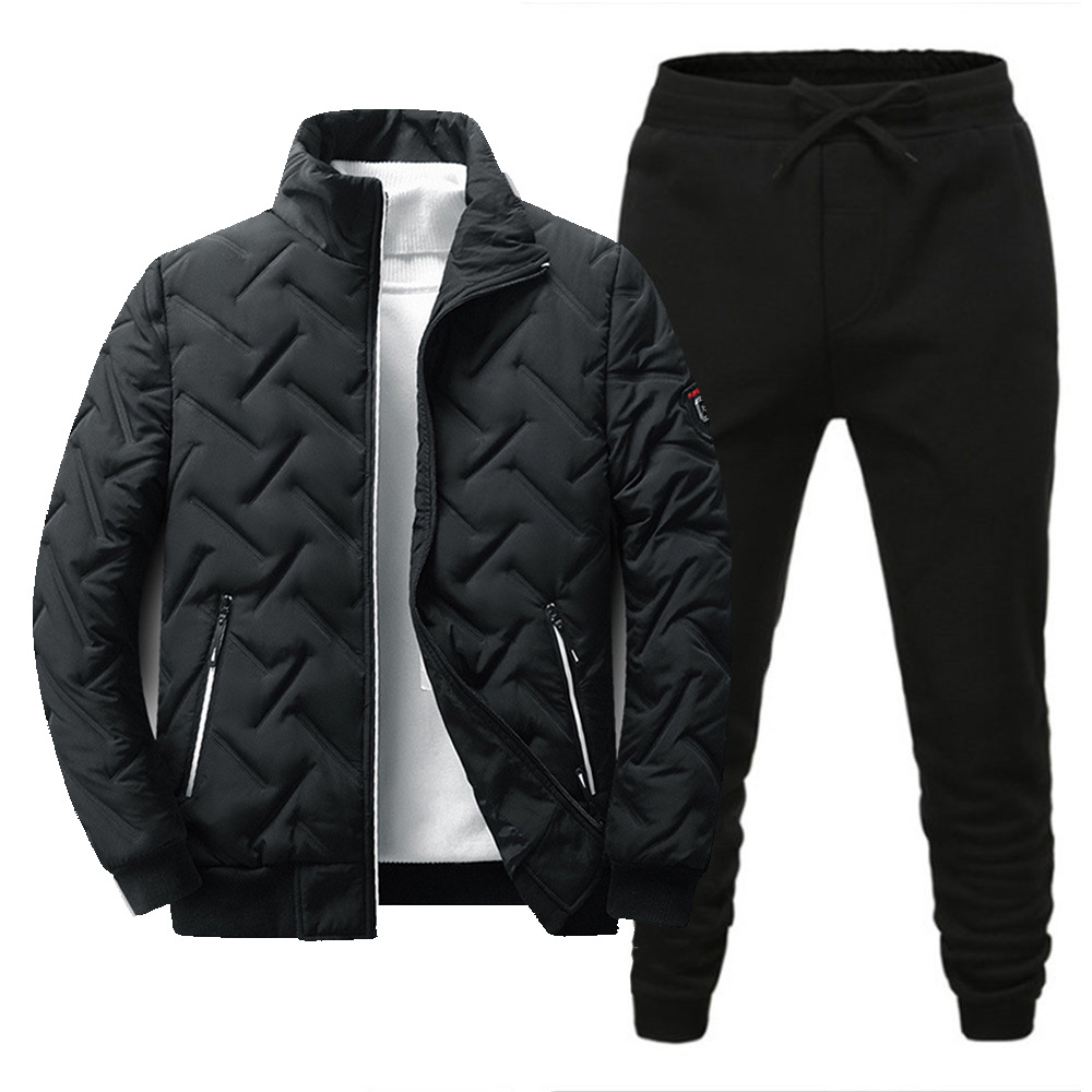 Casaco com capuz, conjunto de calças compridas, terno de algodão grosso e quente de inverno masculino, conjunto esportivo e de lazer_voghion.com