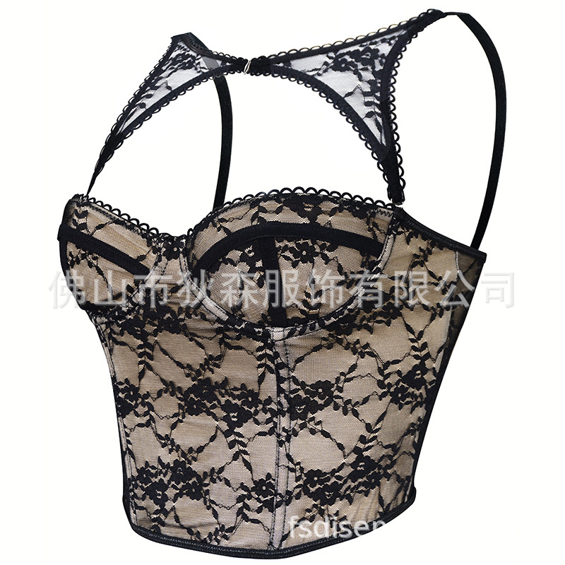 Eslinga de encaje transparente francés de estilo puro, chaleco trasero hermoso con almohadilla para el pecho, comercio exterior